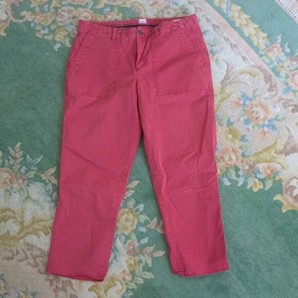 GAP Women Sz 14 Pants Red Girlfriend Chino 97% Cotton Raw Edge Unfinished Hem - Picture 1 of 4